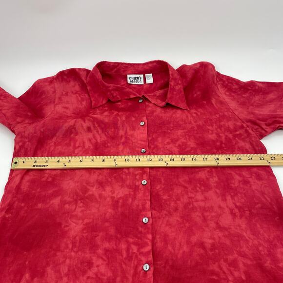 CHICO's Shirt Linen Acid Wash Women Sz 3 US XL Button Front Red 3/4 Sleeve - Picture 4 of 6